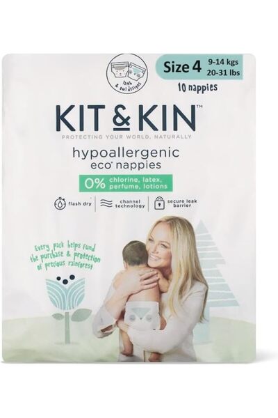Kit&Kin حفاضات أطفال فاخرة صديقة للبيئة من كيت آند كين، مقاس 4 (9-14 كجم) - س...