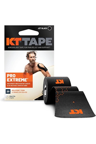 KT TAPE Pro Extreme Therapeutic Elastic Kinesiology Sports Tape, 20 Precut 10" Strips - Jet Black