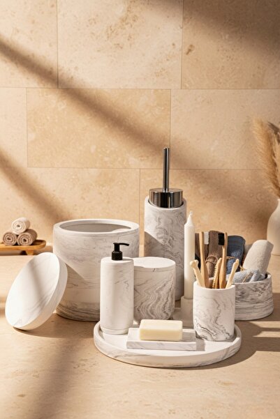 betonmall Handmade Concrete 12 Piece Bathroom Set |   Modern Marble Patterned Bohemian Bathroom Accessory Set