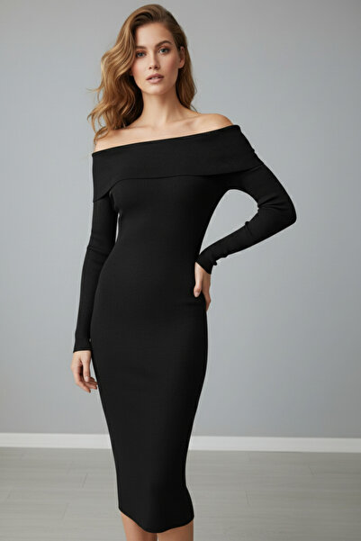 Hsc bilişim Women's Black Madonna Collar Long Dress