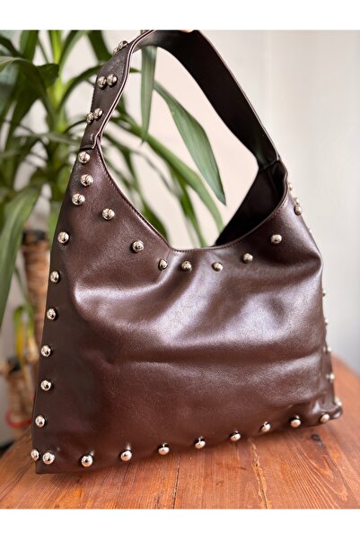 GUELES Trend Soft Leather Shoulder Bag with Stone and Inner Pocket Detail