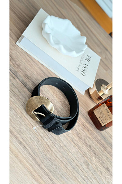 Melissatelier حزام نسائي بإبزيم دائري كبير باللون الأسود