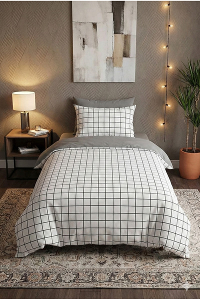 Home Checkered Pattern Double-Sided Single Duvet Cover Set