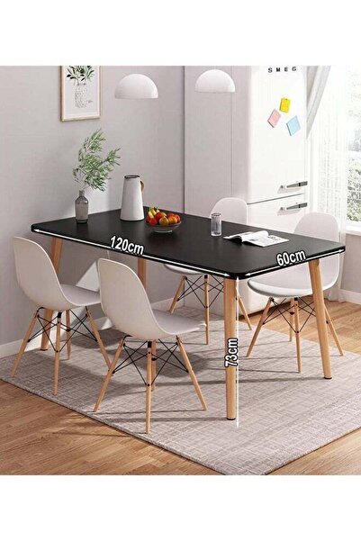Taimi Black Modern Rectangle Dining Table, Solid Wood Dining Table for Kitchen, Dining Room 120x60x73cm