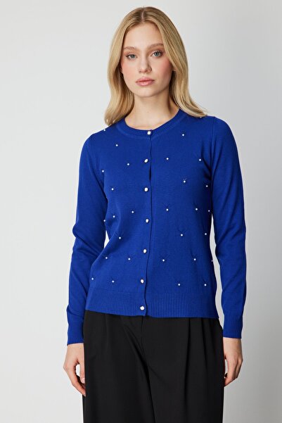 ON İnci Detaylı Sıfır Yaka Hırka