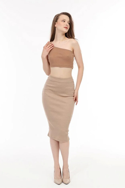buğrahayalin Women's Stone Color Camisole Pencil Skirt