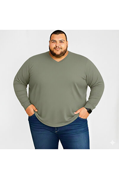 sngl Men's Plus Size Oversize Long Sleeve V Neck T-Shirt 3XL 4XL 5XL 6XL 7XL 8XL 9XL
