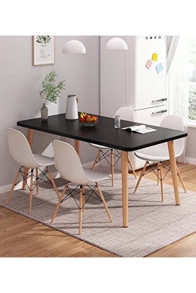 Taimi Black Modern Rectangle Dining Table, Solid Wood Dining Table for Kitchen, Dining Room 120x60x73cm