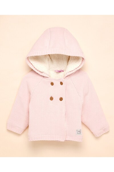 R&B كارديجان بغطاء رأس منقوش مع زر للإغلاق