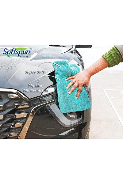 SOFTSPUN Microfiber Cloth for Car 1600 GSM 40x60 cm Aqua Blue & Grey - Super Absorbent
