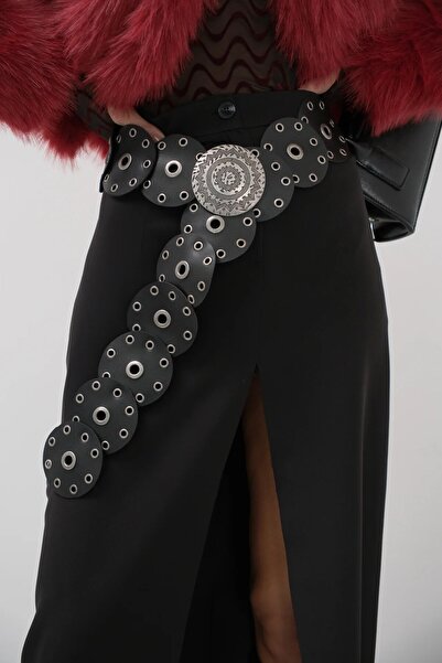 Versla Boho Tarz Yuvarlak Halkalı Deri Kadın Kemer, Vintage Etnik Tasarım