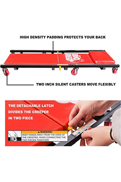 Generic BIG RED AR7565B Torin Rolling Garage Creeper, 36" Padded Mechanic Cart with Headrest, Red