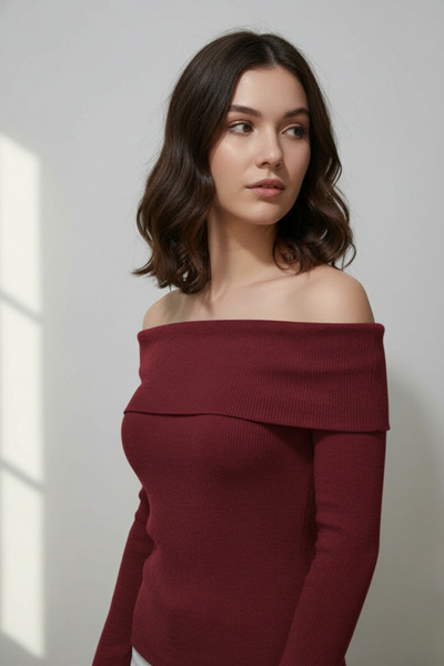 buğrahayalin بلوزة مادونا ياكا مبطن بالصوف حمراء اللون للنساء