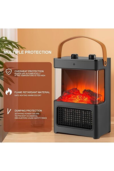 Generic 2000W Electric Heater with 3D Flame Atmosphere Light, AdjustableTemperature, 60cm Wide Air