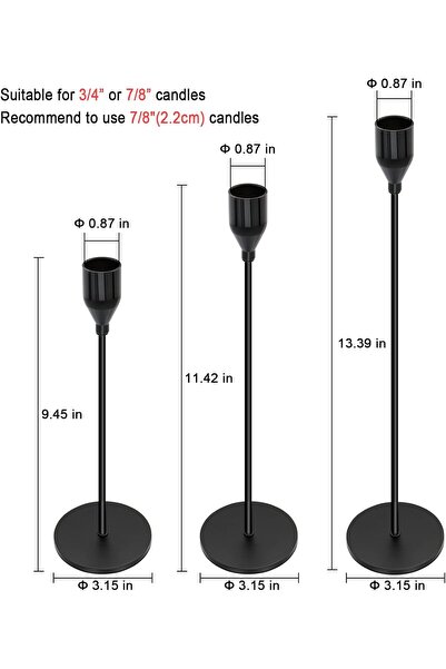 The Bros Tidelence Black Candle Holders Set of 3 for Taper Candles (Black Bra...