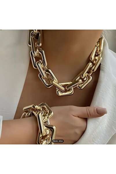 Moda Nova TR 2 adet Punk Abartılı CCB Kalın Zincir bileklik ve kolye seti