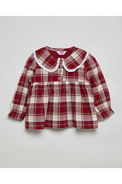 R&B Plaid Top With Peter Pan Collar And Long Sleeves