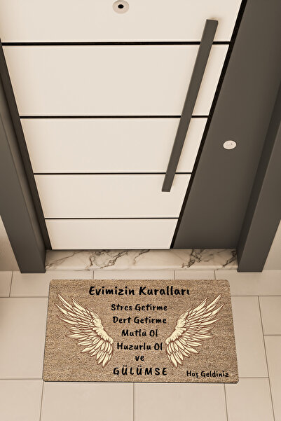 Dormot Yüksek Kaliteli Dijital Baskı Standart, Evimizin Kuralları Temalı Kapı...