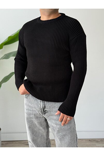 Tarz Cool Men's Black Regular Crew Neck Knitwear Sweater