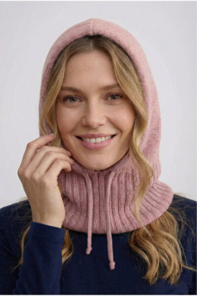 FATELLA Kadın Pembe Örgü Balaclava - Kapüşonlu Kışlık Boyunluklu Bere Balaklava