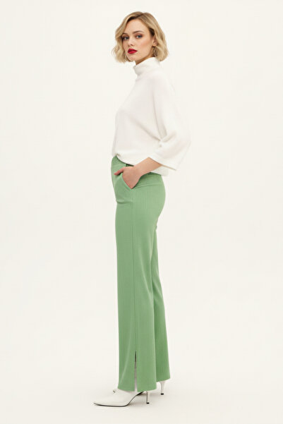 evolise Mint Green Crepe Fabric High Waist Wide Leg Women's Trousers