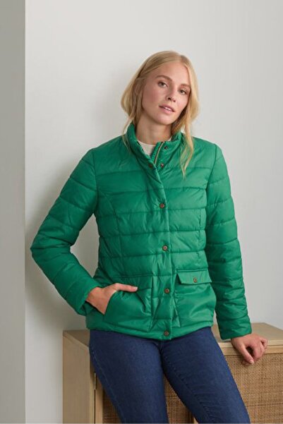 Tchibo Women High Neckline Long Sleeve Plain Quilted Jacket, Green