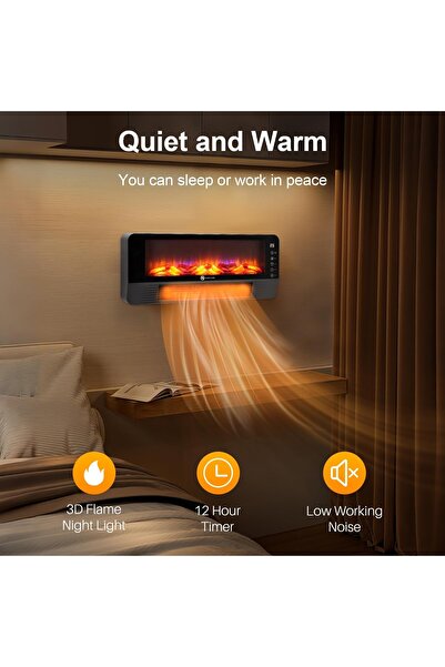 Generic 2000W Electric Heater with 3D Flame Atmosphere Light, AdjustableTemperature, 60cm Wide Air