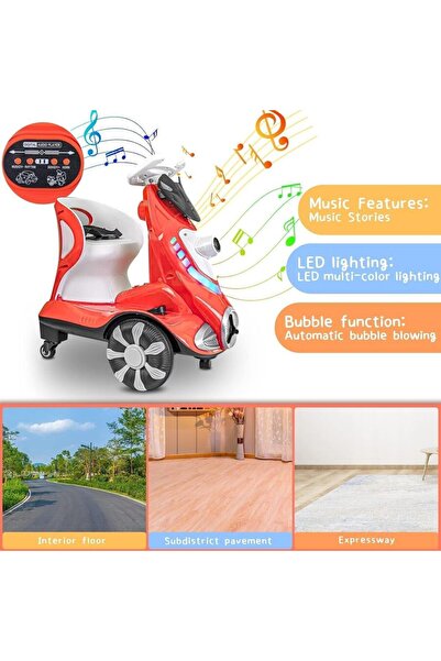 Miskat Trading Electric Four-Wheel Kids Car (Red) - Bubble Function, 360° Rotation, LED Lights