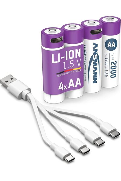 ANSMANN 4 بطاريات ليثيوم أيون قابلة لإعادة الشحن AA بسعة 2000 مللي أمبير/ساعة...