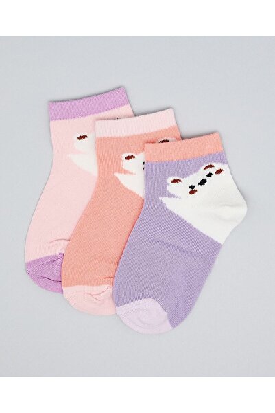 R&B Multi Girl's 3 Pack Printed Ankle Socks
