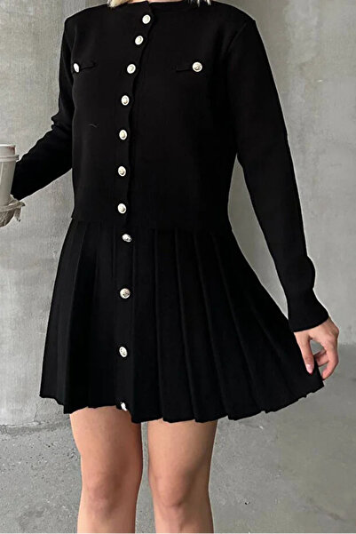 buğrahayalin Жіночий трикотажний міні-спідниця та кардиган – чорний