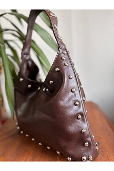 GUELES Trend Soft Leather Shoulder Bag with Stone and Inner Pocket Detail