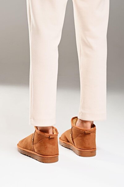 SONYAMODA Women's Beige Ultra Mini Fur Lined Suede Boots