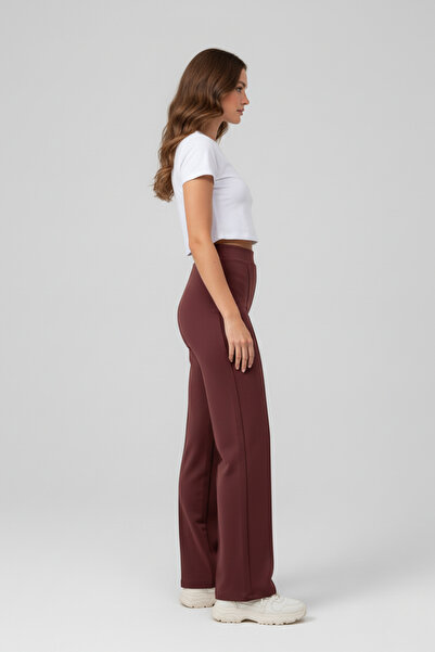 evolise Women's Modal piped High Waist Elastic Waist Wide Leg Trousers - Tile