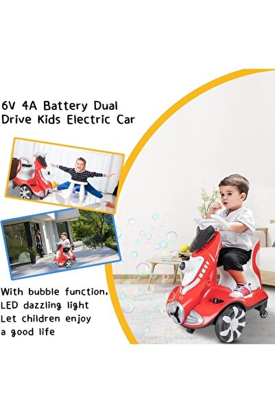 Miskat Trading Electric Four-Wheel Kids Car TM010 - Bubble Function, 360° Rotation, LED Lights, Seat Belt (Red)