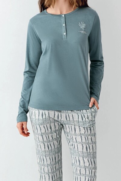 ROZELT Women's Green Half Placket Buttoned Comfortable Pajama Set