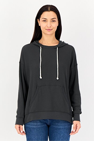 aerie Women Ribbed Long Sleeve Hoodie, Dark Grey
