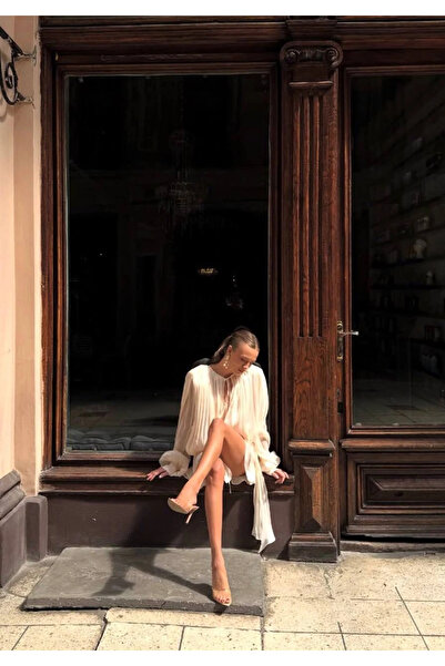 Bak Moda Φόρεμα βάτα τεμαχίων από τούλι ζακάρ κρεμ