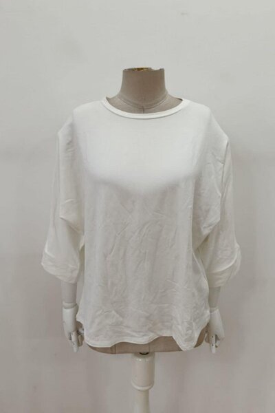 Mossta χαλαρή εφαρμογή Μπλούζα από βισκόζη με φαρδιά λαιμόκοψη - Λευκή