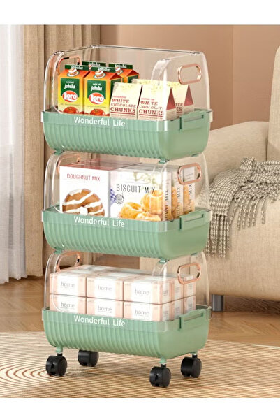 KEKE رف تخزين مطبخ قائم على الأرض بثلاث طبقات مع سلة خضراوات قابلة للإزالة