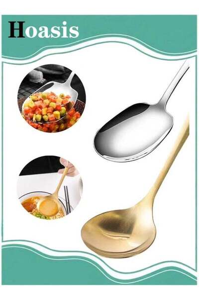 Generic 2-Piece Stainless Steel Large Portion Chef's Spoon - Silver & Gold