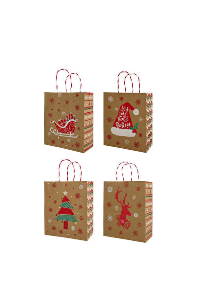 Christmas Magic أكياس كرافت ريفية متوسطة الحجم ٢٢×١١×٢٧ سم، ٦ قطع/عبوة