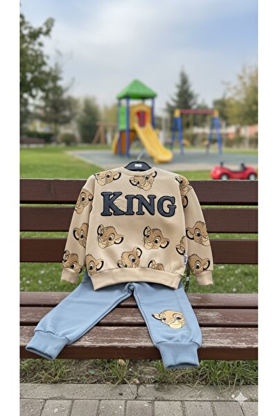 Toka Perisi The Lion King Beige / Indigo Blue Double Set (Two Thread Cotton Set)