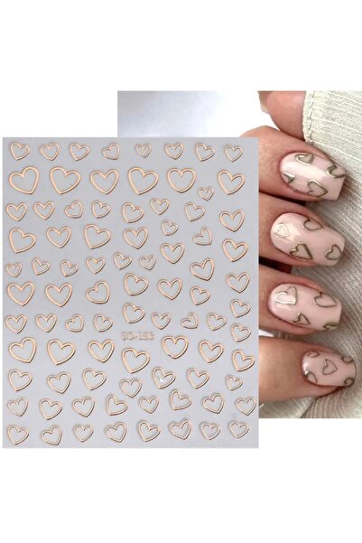 AEÇTASARIM Rose Gold Kalp Çerçeve Tırnak Süsleme Stickerı, Nail Art Süslemeleri