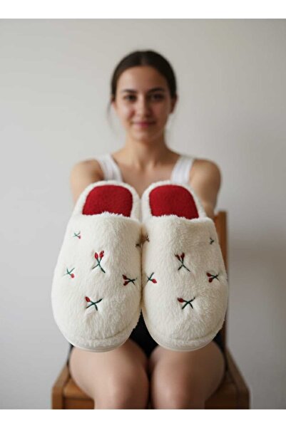 YILDIZ SHOES Γυναικείες βελούδινες παντόφλες σπιτιού Cherry, παντόφλες επισκεπτών, παντόφλες Bohça