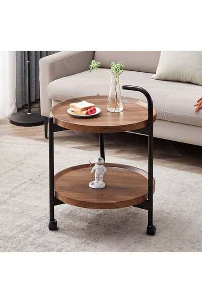 Generic Dark Wood Service Table with Wheels, 50 cm