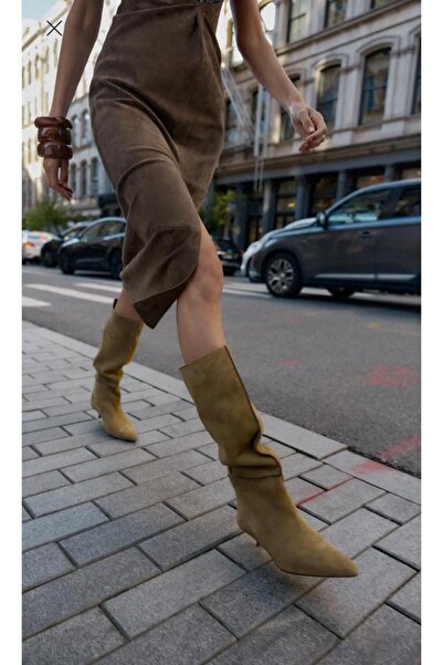 FRANCESCA VİSCONTİ Yağ Yeşili Hakiki Süet Deri Çizme