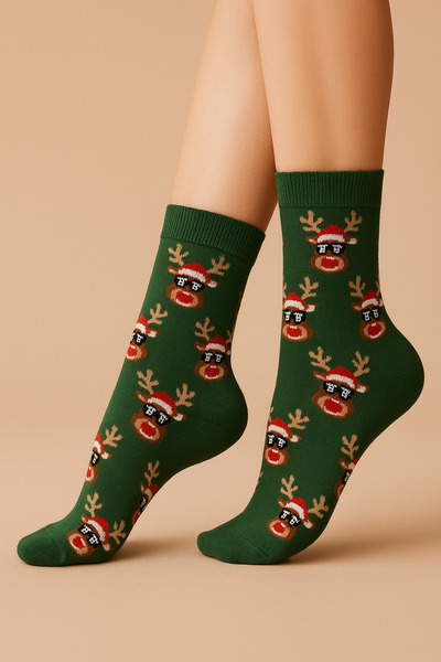 uğurlu dükkan Green mini deer christmas figured concept socks 36-44