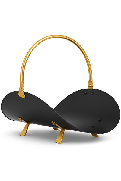 SOMINECO Metal Saplı Şömine Gold Oval Odunluk Sepeti – 48 × 34 × 35 cm Firewo...