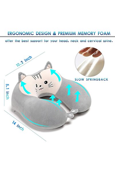 ELECDON Travel Pillow for Kids and Adults - Cute Animal Memory Foam Neck Pillow with Eye Mask (Kitten)